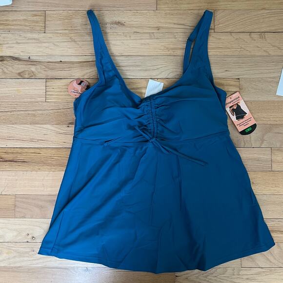 NEW Shapermint Women's L Wireless Adjustable Ruched Front Tie Tankini Teal Blue - Picture 1 of 10